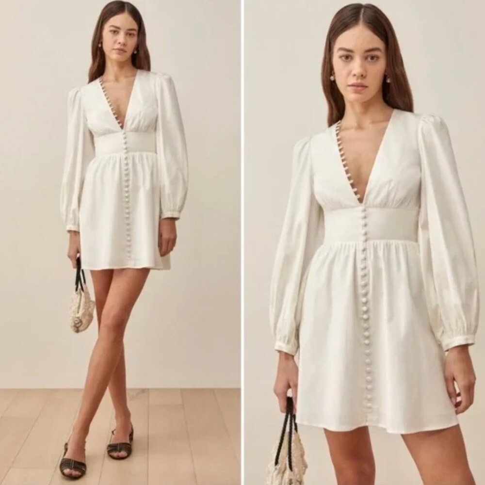 Reformation White Long-Sleeved Catie Dress